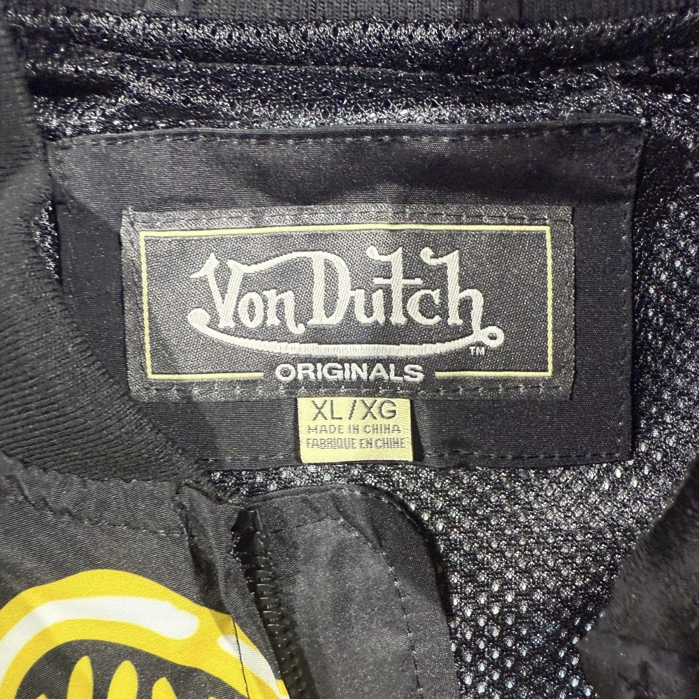 Von Dutch Jacket Mens XL Black Multicolor Graphic Bomber Full Zip Logo Allover - Picture 2 of 6